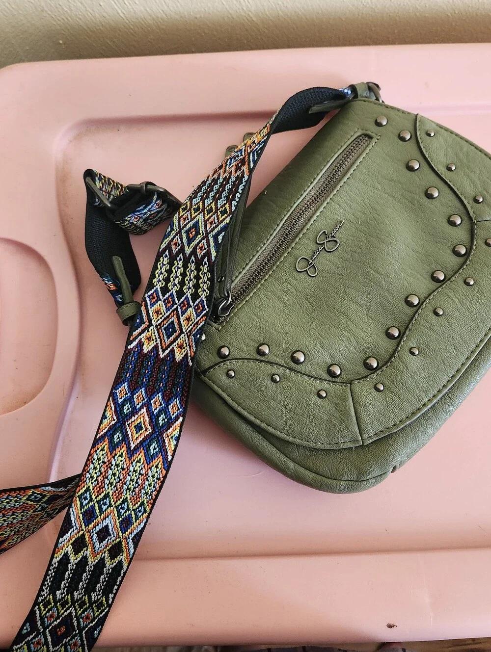 Jessica Simpson Olive Green Studded Wristlet Clutch